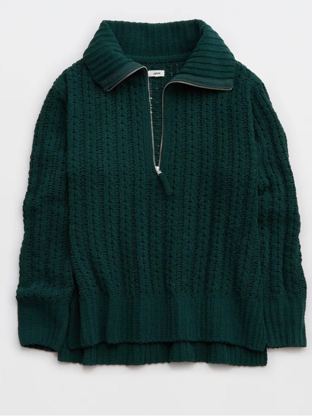 aerie Forest Green Cable-Knit Zip Cardigan - Picture 2 of 12